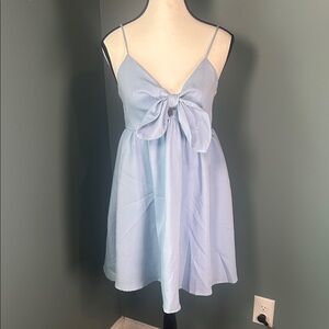Elegant Light Blue Dress with Bow Accent